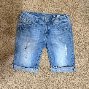 Miss Me Distressed Blue Jean Shorts